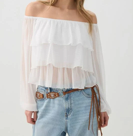 off-shoulder top Ardene Women's Off Shoulder Tiered Blouse Ardene $29.9