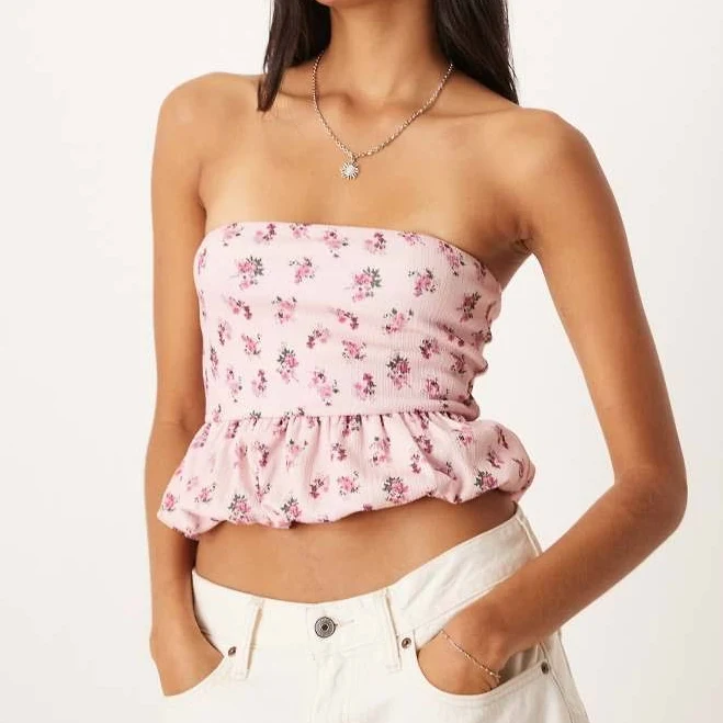 top ASOS Textured Bandeau Crop Top with Bubble Hem ASOS $12.59