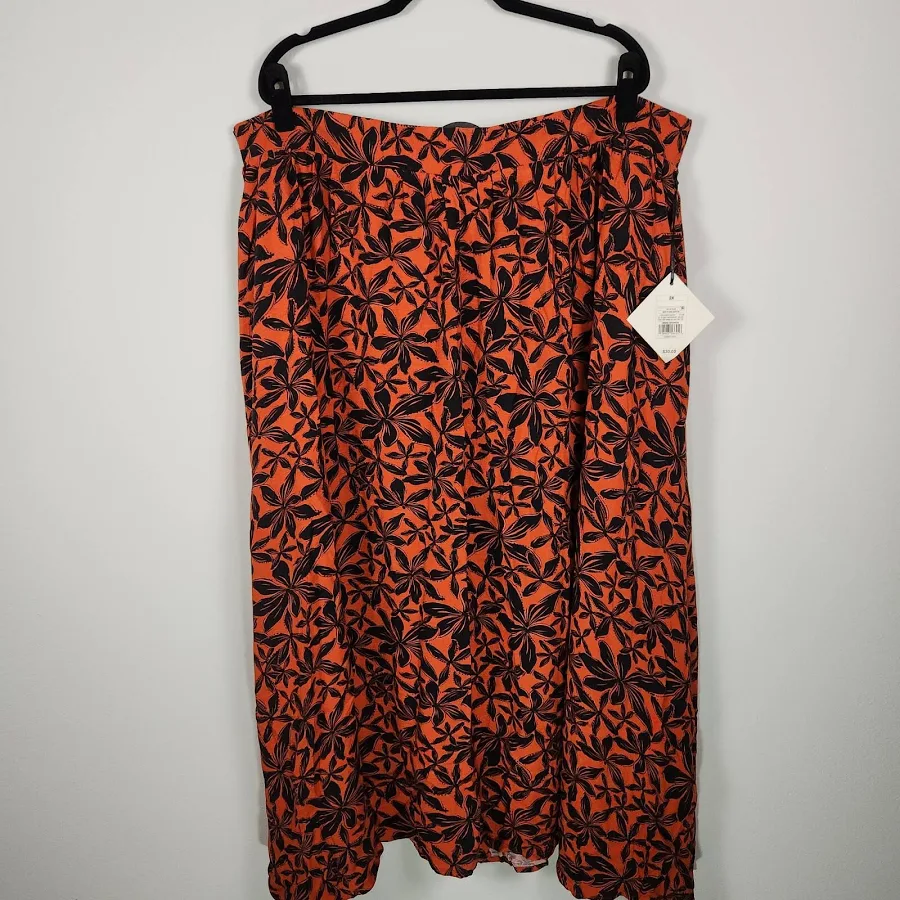 bottom Ava & Viv Womens Rust Red Orange Floral Long Maxi Skirt Flowy Elastic eBay - venko-usa $18.97