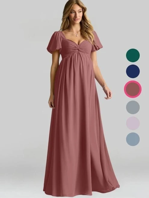 dress Azazie Sweetheart Floor-Length Chiffon Maternity Bridesmaid Dress Azazie.com $129