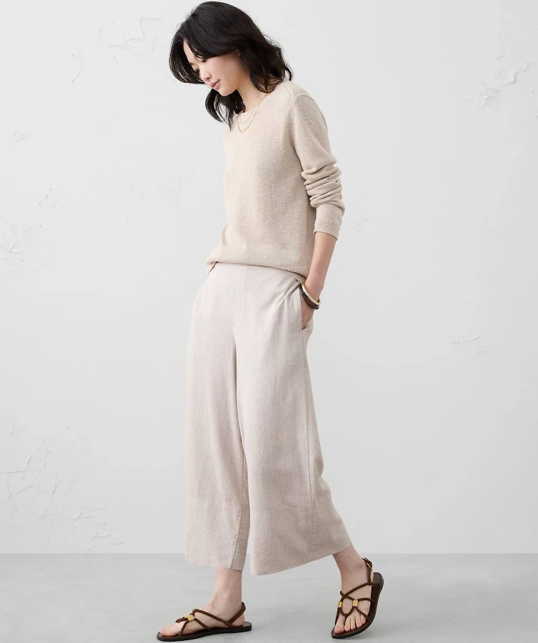 pants Banana Republic Wide-Leg High-Rise Linen-Blend Cropped Pull-On Pant Banana Republic Factory $48