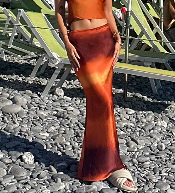 skirt Beginning Boutique Exclusive Esme Sunset Print Maxi Skirt Beginning Boutique US $29.99