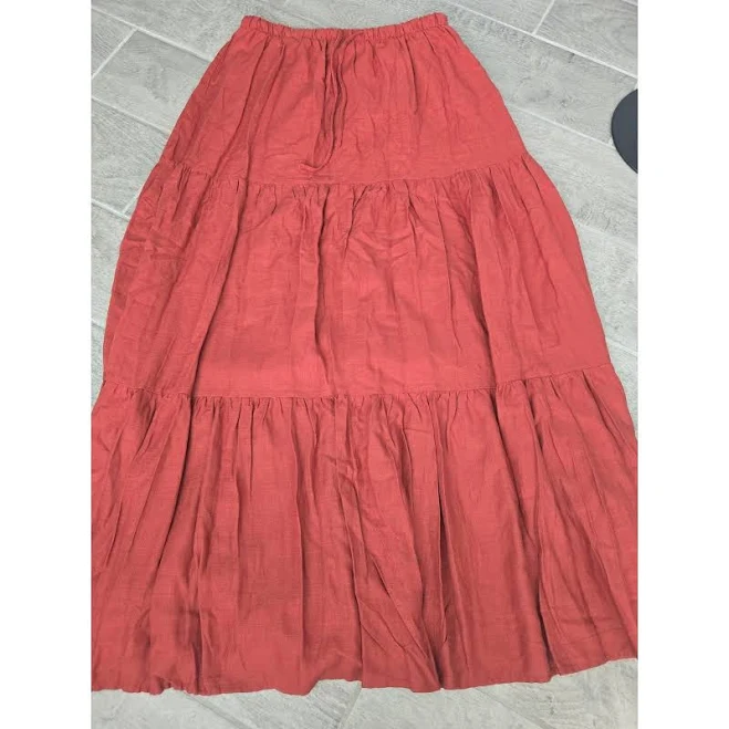 skirt Better Together Linen Blend Tiered Maxi Skirt Rust Orange Elastic eBay - hadler1127 $25