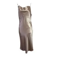 dress Birdy Grey Champagne Satin Slip Midi Dress Cowl Neck Spaghetti Straps Size Small eBay $26.58
