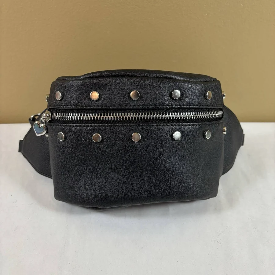bag Black Vegan Leather Pleather Studded Fanny Pack Biker Belt Bag Chain eBay $12.99