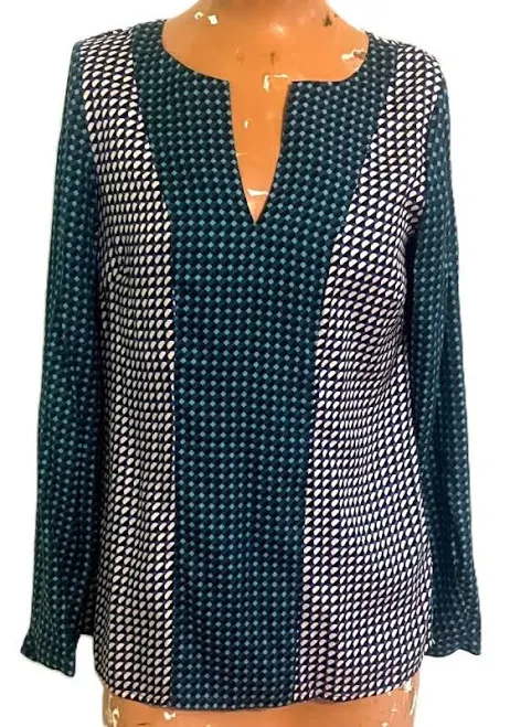 top Boden Silk Blend Top Shirt Blouse Abstract Print Long Sleeve Blue eBay $29.99