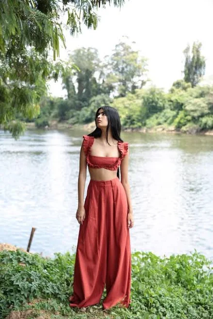 matching set Boho Linen Crop Top and Wide Leg Pants Set Etsy - Seller $95.44