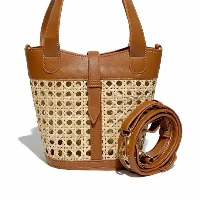 bag Boho Vintage Rattan Leather Bucket Bag Etsy - Seller $82.16