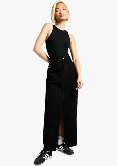 maxi skirt Boohoo Women's Basic Split Front Denim Maxi Skirt boohoo USA $21.2