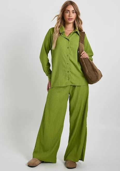 oversized outfit Boohoo Women's Crinkle Oversized Shirt & Straight Leg Trousers boohoo USA $42.4