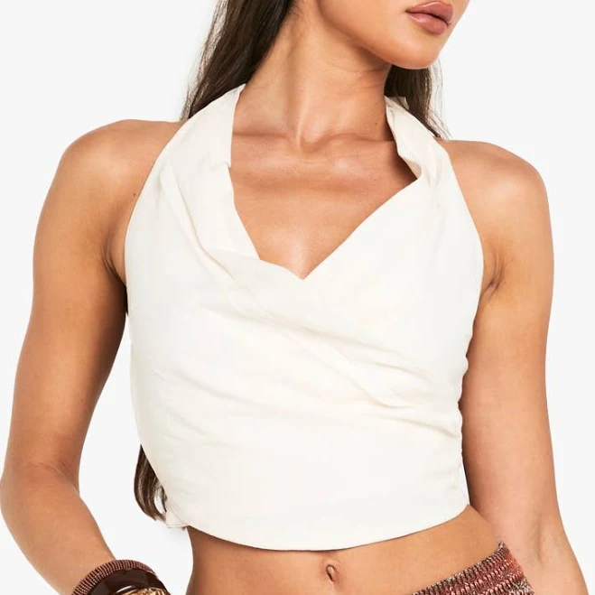 matching set Boohoo Women's Linen Look Wrap Front Crop Top boohoo USA $16.8