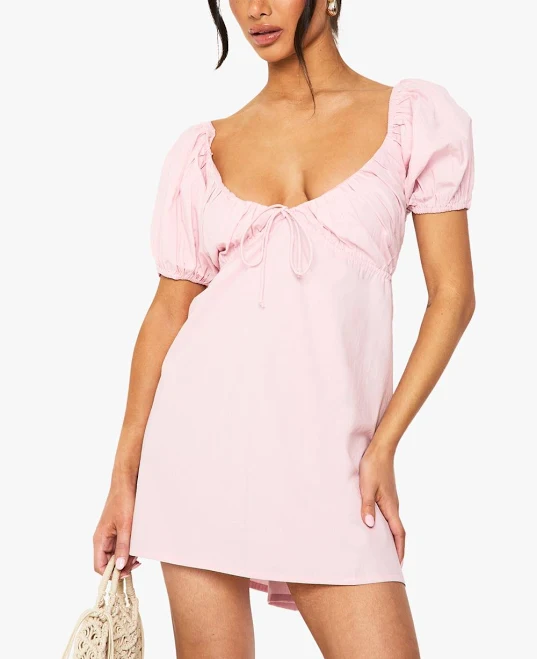 dress Boohoo Women's Petite Poplin Puff Sleeve Mini Dress boohoo USA $25.6