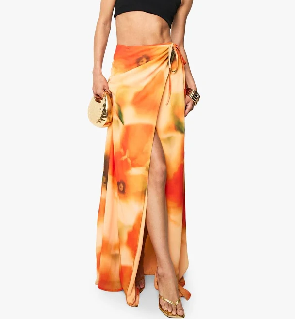 matching set Boohoo Women's Tall Abstract Chiffon Split Leg Maxi Skirt boohoo USA $22.4
