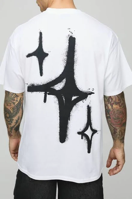 top boohooMAN Men's Oversized Graffiti Spray Star T-Shirt boohoo USA $15