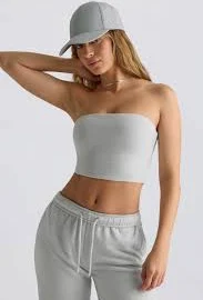 top Brushed Jersey Bandeau Top in Fog Grey ohpolly.com $18