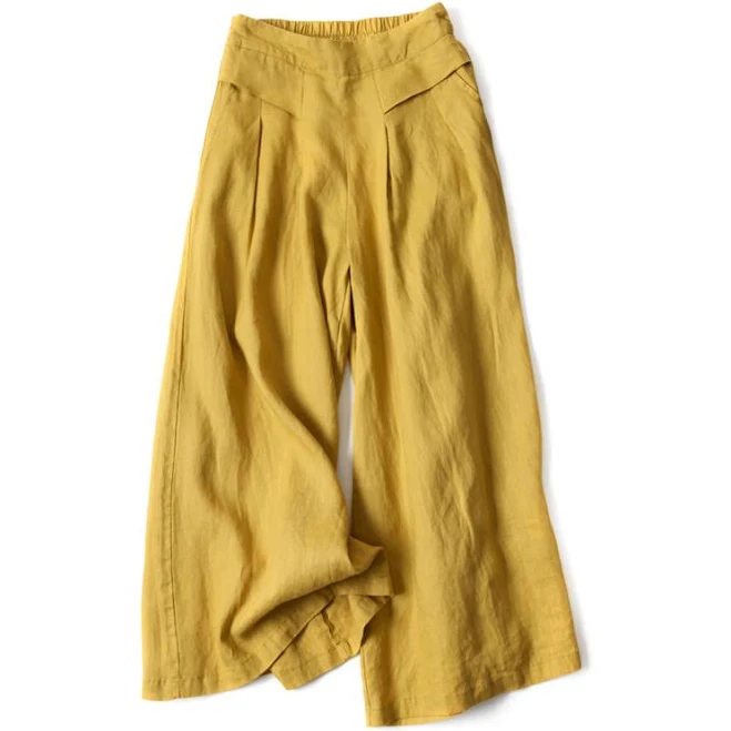 wide leg pants Buddha Stones High Waist Wide Leg Cotton Linen Pants with Pockets Buddhastoneshop $35.59