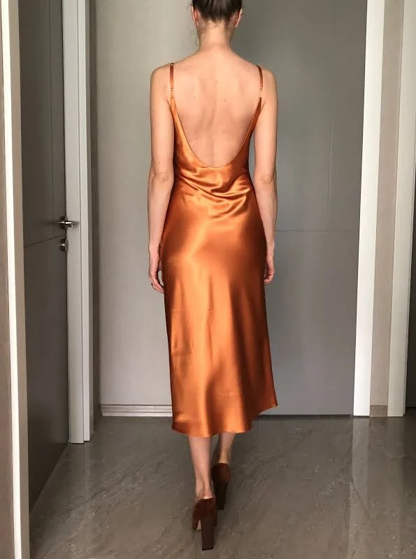 dress Burnt Orange Silk Satin Midi Length Slip Dress,Open Back Adjustable Spaghetti Straps,Bias Cut Camisole Silky Dress Etsy - Seller $135