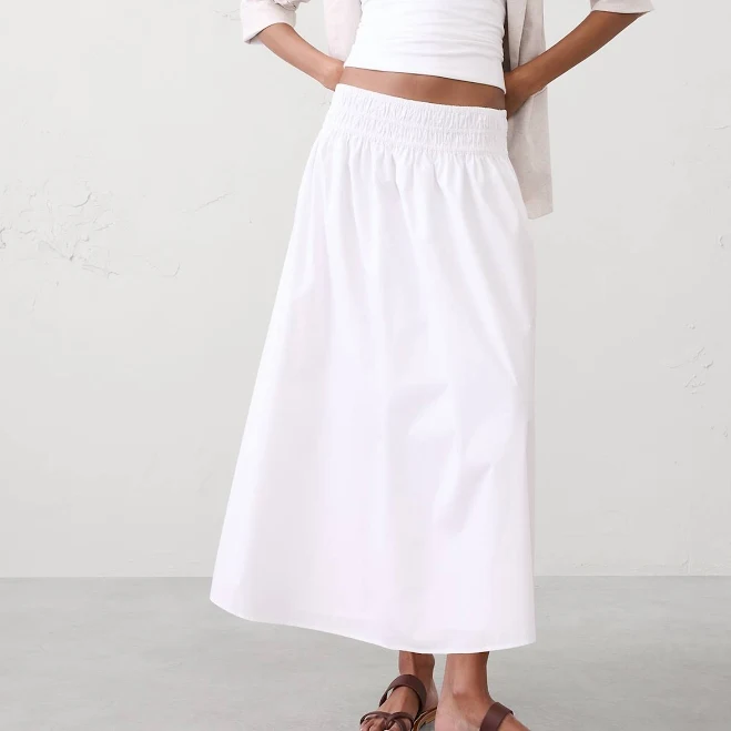 skirt Cactus Grove Women's Poplin Smocked-Waist Midi Skirt Banana Republic Factory $60