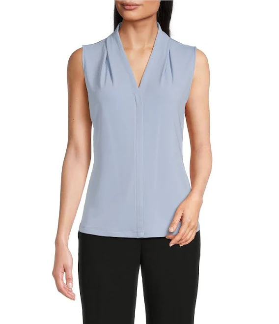 top Calvin Klein Gathered V-Neck Sleeveless Top Womens Dillard's $39