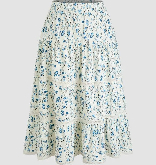 skirt CIDER Floral Ruffle Hem Woven Mid Rise Curve & Plus Size Maxi Skirt Womens Cider $39.9