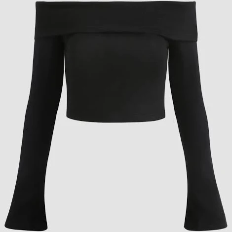 crop top CIDER Knit Solid Off Shoulder Crop Top Womens for Daily Casual Cider $7.96