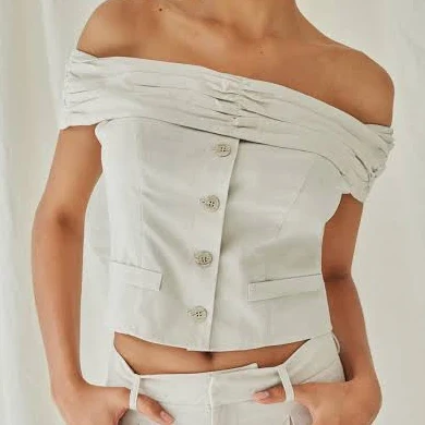 off-shoulder top CIDER Women's Linen-Blend Breathable Secure Off-Shoulder Ruched Solid Fit Office Casual Summer Top Cider $20.93