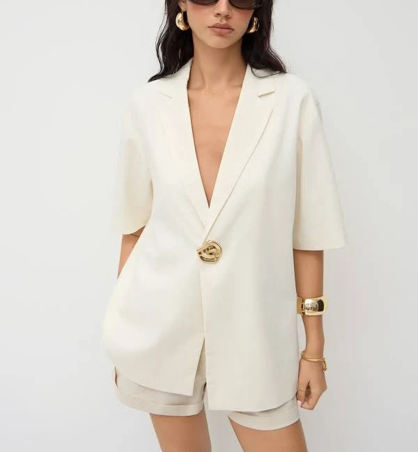 outerwear CIDER Women's Linen-blend Oversized Collar Metal Button Blazer For Work Cider $37.9