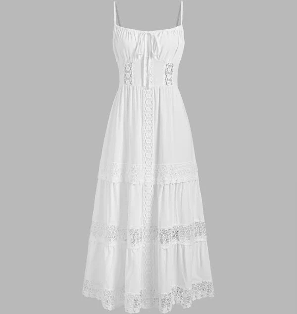 dress CIDER Women's Maxi Dress Woven Lace Trim Tiered Cami Resort Vacation Cider $49.41