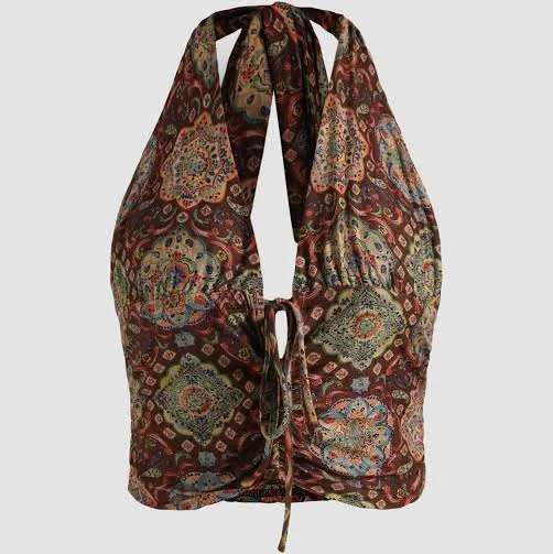 halter top CIDER Women's Western Halter Tank Top Boho Paisley Cowgirl Knit Cider $19.9