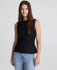 sleeveless top Cinched Boatneck Sleeveless Top in 100% Linen Madewell $98