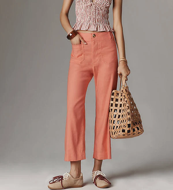 pants Colette European Linen Stretch Wide Leg Pants by Maeve in Orange, Size: 24 at Anthropologie Anthropologie $138