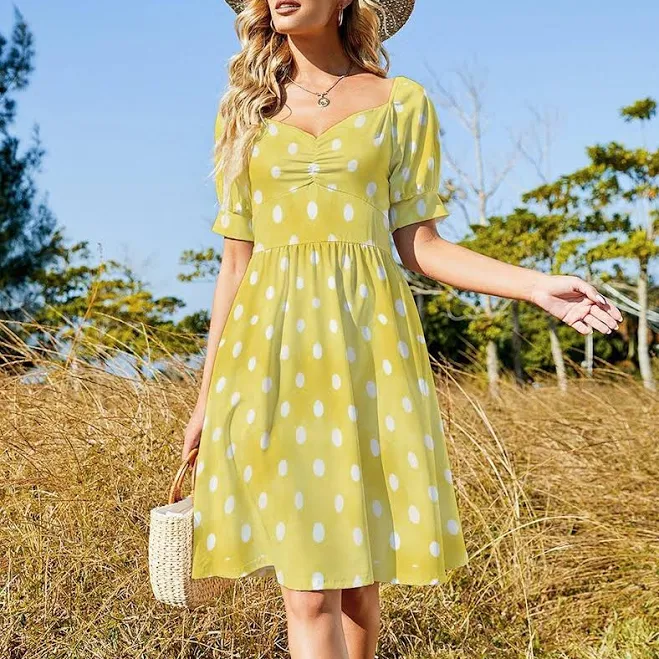 polka dots outfits Cottagecore Puff Sleeve Polka Dot Sundress Etsy - Seller $58.95