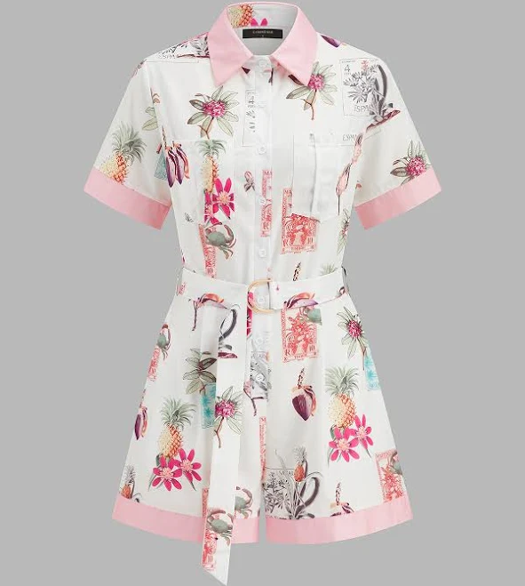 romper Cotton Linen Tropical Print Romper Commense $39