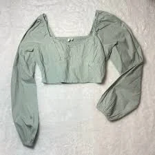 crop top COTTON ON Blouse Womens XS Smocked Back Puff Sleeve Cropped Long Sleeve Sage eBay $11.99