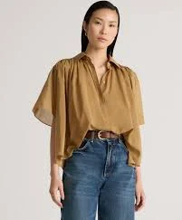 top Cotton-Silk Voile Short Sleeve Blouse Quince $49.9