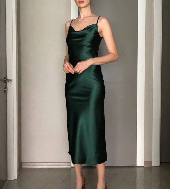 dress Cowl Neck Silk Satin Midi Length Slip Dress Etsy - Seller $135
