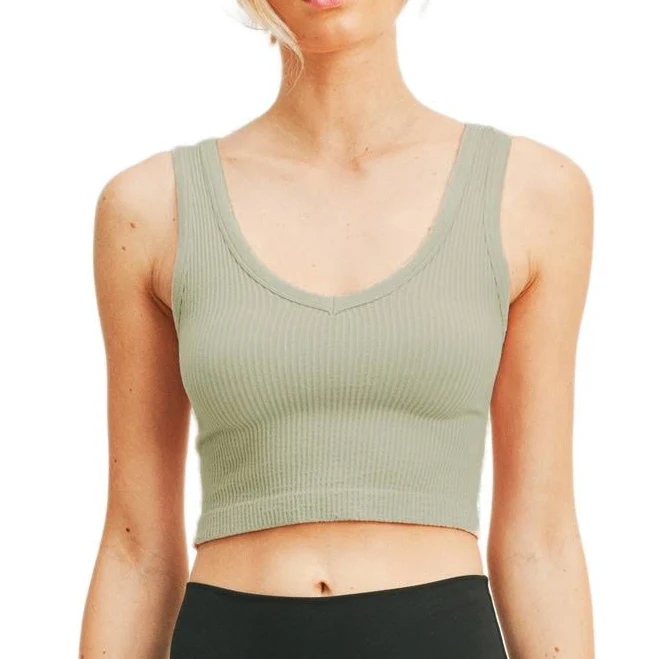 top Cropped Premium Seamless Ribbed V Tank Top Lilac & Grace Boutique $14.99
