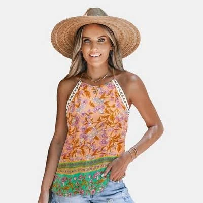 halter top Cupshe Women's Boho Floral Halter Top with Crochet Trim Target $22.94