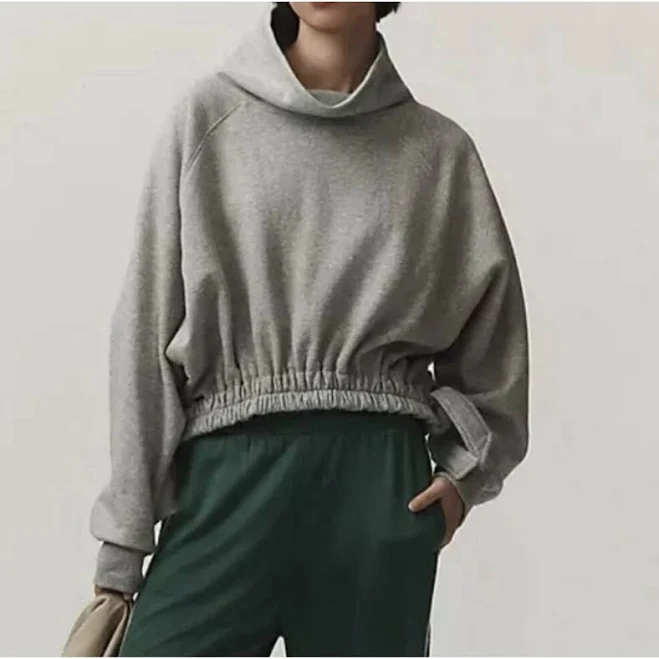 asymmetric neck top Daily Practice Tops | Daily Practice Gray Cropped Hoodie Sweatshirt Women’s M Tie Side Elastic Hem | Color: Gray | Size: M | Pm-34769643's Closet Poshmark $28