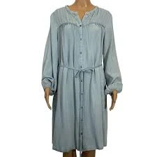 dress Daniel Rainn Chambray dress Light Blue Tie Waist Button Front Long Sleeve 1X eBay $29.39