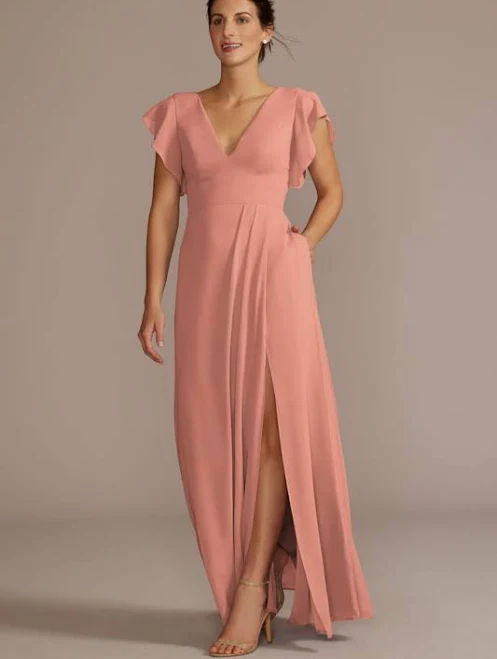 dress DB Studio Flutter Sleeve Chiffon V-Neck Dress David's Bridal $129.95