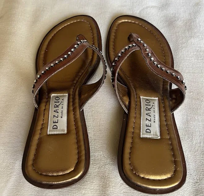shoes Dezario Gold Beaded Leather Sandals Gold Metallic Flat Thongs Size 6 eBay - dijana4 $25
