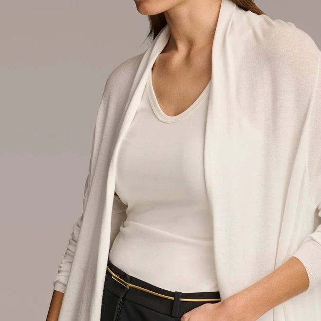 top Donna Karan Women's Long-Sleeve Drape-Front Cardigan Donna Karan $65.4