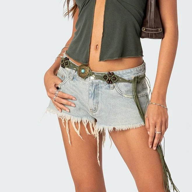 bottoms Edikted Frayed Vintage Washed Denim Shorts edikted $38