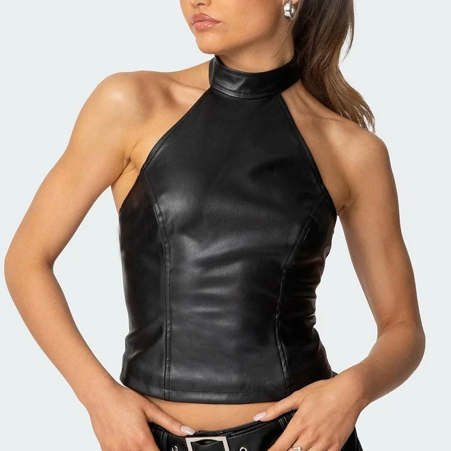 top Edikted Women's Alba Faux Leather High Neck Top edikted $20.4