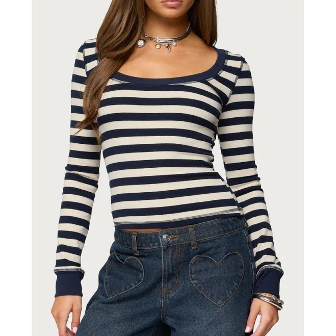 top Edikted Women's Rainey Striped Long Sleeve Top Nordstrom $38.4
