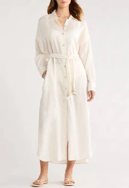 dress Elan Women's Linen Long Sleeve Maxi Shirtdress Nordstrom $128