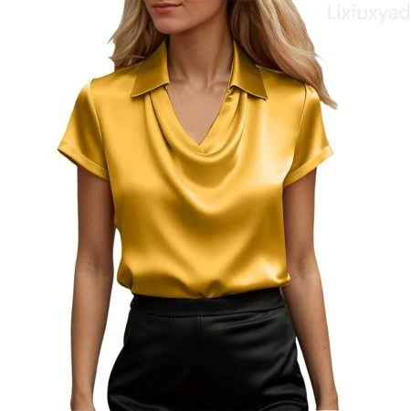 top Elegant Casual Draped Cowl Neck Short Sleeve Blouse Walmart - Lixiuxyad $13.17