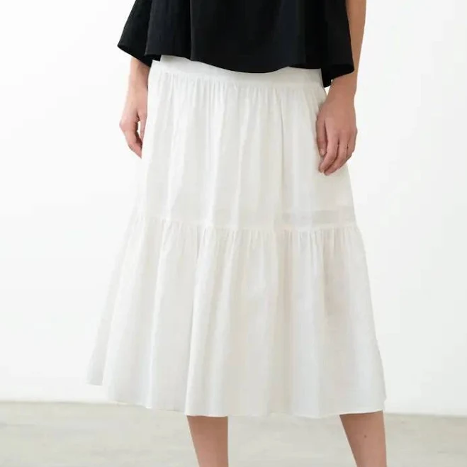 skirt Elle Grey Elastic Waist Tiered Midi Skirt Genevieve Lake Geneva $54