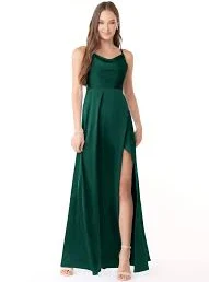 dress Emerald A-Line Cowl Neckline Side Slit Stretch Satin Dress Azazie.com $29